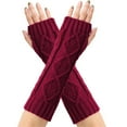 thumbnail image 2 of Elainilye Fashion Women's Winter Fingerless Gloves Rhombus Knitted Wool Gloves Winter Warm Half Finger Mittens Fingerless Long Gloves,Red, 2 of 7