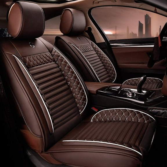 Leadwolf Front Car Seat Covers Leather for buick for Envision 2016-Present 2 Seats Airbag Compatible Waterproof Premium Leather Front and Back Seat Protectors 2PCs Coffee