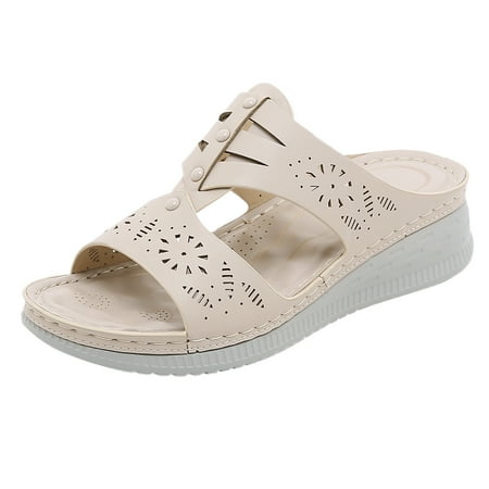 

Vedolay Sandals Women Women Summer Solid Color Slip On Casual Open Toe Wedges Comfortable Beach Sandals For Women Dressy Summer(Beige 8.5)