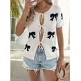 thumbnail image 4 of Women'S Bow-Knot Cardigan Sweaters Short Sleeve Loose Knit Tops L, 4 of 9