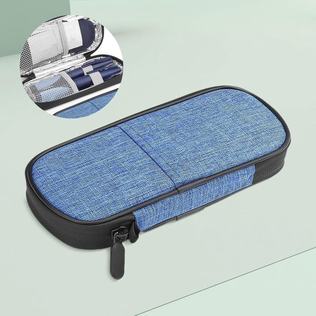 Estuche de viaje de refrigeración, Estuche de transporte aislado, protector compacto para viajes, almacenamiento de suministros, bolsa de viaje azul