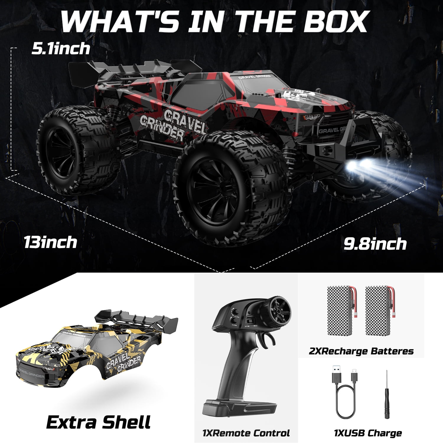 JoyStone 1/14 RC Car, Fast Remote Control Car 35+ MPH, 4WD off Road RC Truck Vehicle with 2 Batteries & 2 Shells, Gifts for Adult and Boys