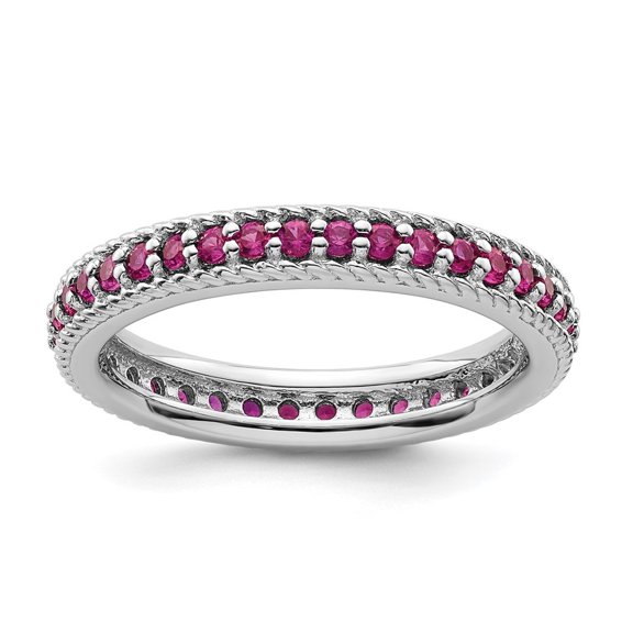 Auriga Fine Jewelry 925 Sterling Silver Polished Created Ruby Eternity Ring for Women Size 10