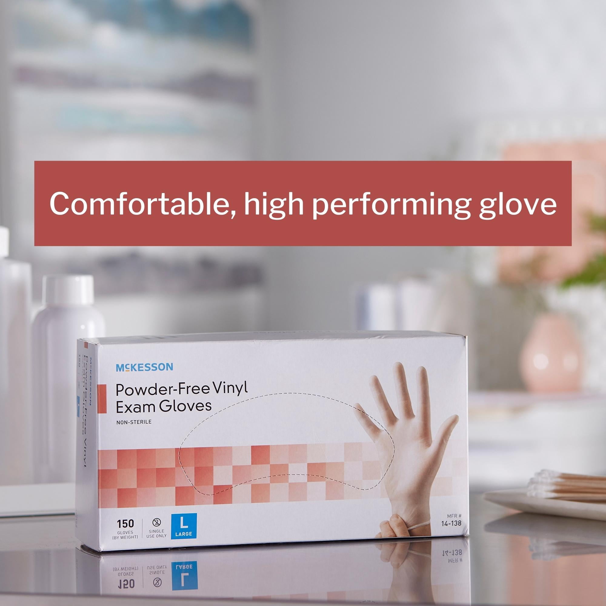 McKesson Vinyl Exam Gloves, Powder-Free, Disposable Medical Glove, Large, 150 Count, 10 Boxes, 1500 Total