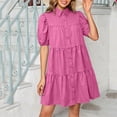 thumbnail image 4 of Dolkfu Retro Going Out Dresses Collared Mini Short Sleeve Pink Dresses Modern Solid Relaxed Fit Refined Shirt Dress Hot Pink,Xl, 4 of 6