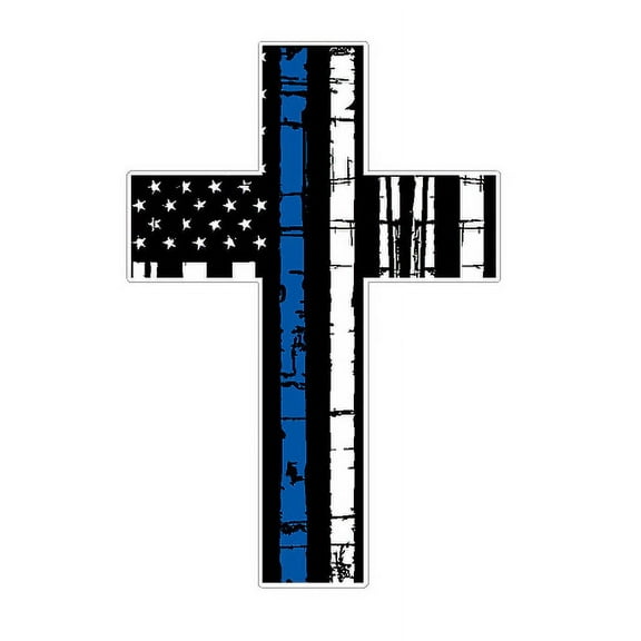 American Flag Cross (V56) Thin Blue Line Vinyl Decal Sticker Distressed Car Laptop/Netbook Window