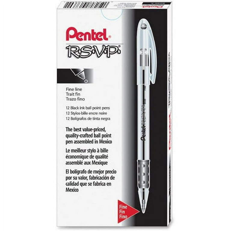 R.S.V.P. Ballpoint Pen, Stick, Fine 0.7 mm, Black Ink, Clear/Black Barrel, Dozen R.S.V.P. Ballpoint Pen, Stick, Fine 0.7 mm, Black Ink, Clear/Black Barrel, Dozen