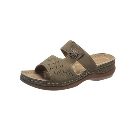 

Oucaili Women s Beach Cozy Slip On Slippers Summer Fashion Casual Platform Shoes Comfortable Hollow Out Wedge Sandals Dark Brown 8