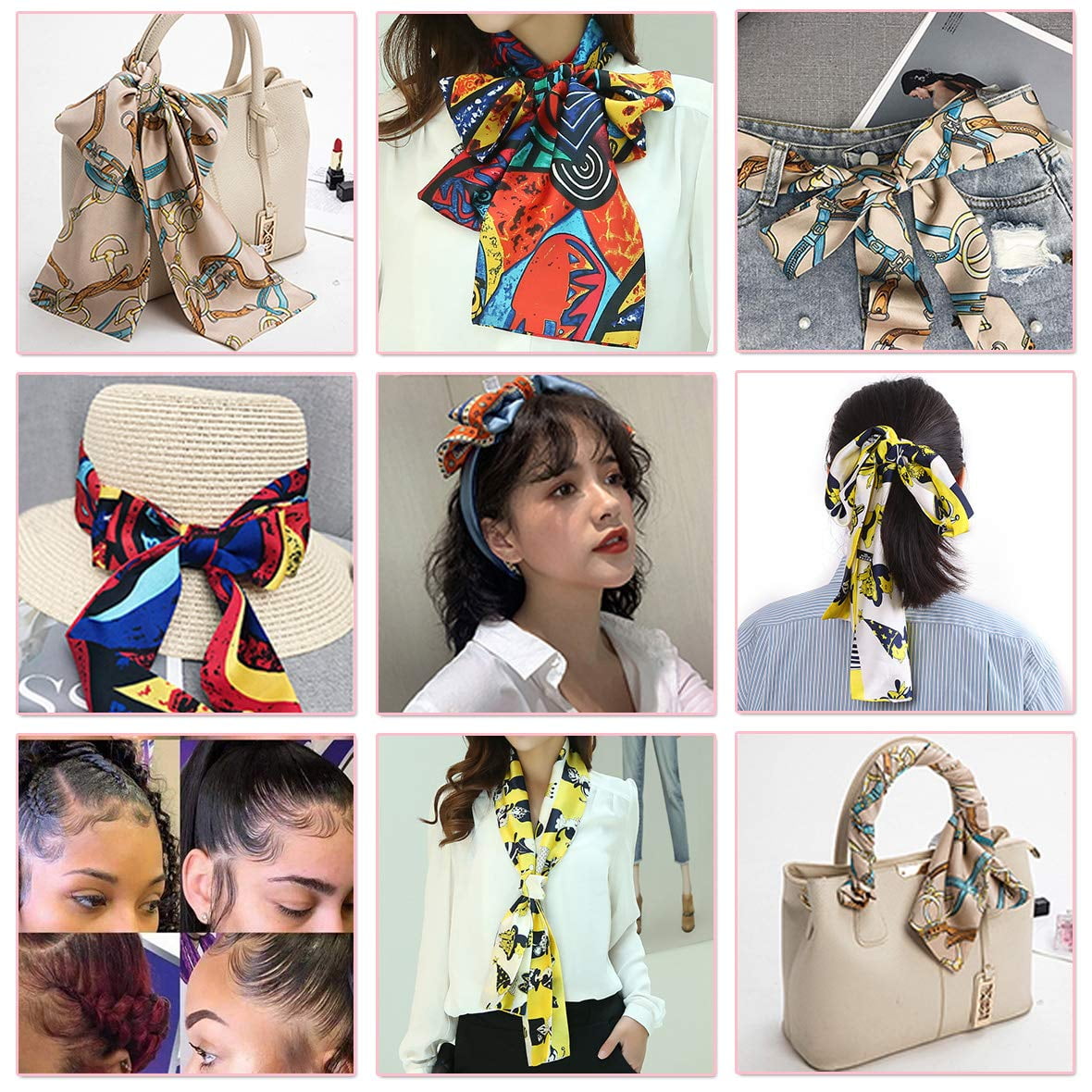 3 Pieces Silky Satin Headband 57”x5.5” Edge Laying