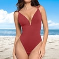 thumbnail image 2 of GPOECD Women's Deep V Neck Backless Bodysuit Shapewear Bathing Suit for Women Seamless Tank Top Swimsuit Red，S, 2 of 5