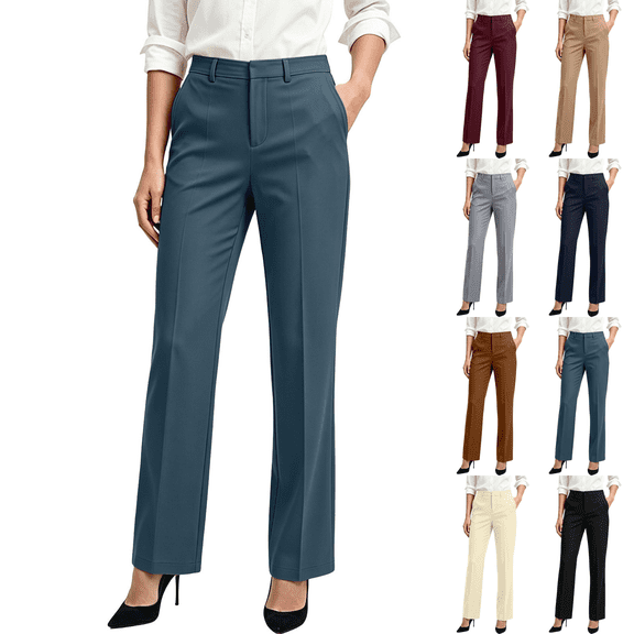 Sunnin Womens High Waisted Dress Pants Straight Leg Work Trousers with Pockets Creased