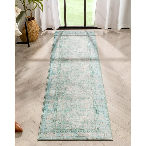 Well Woven Overdyed Helode Machine Washable Green Vintage Oriental Medallion Runner Rug 2x7 (2'1" x 7'3" Runner)