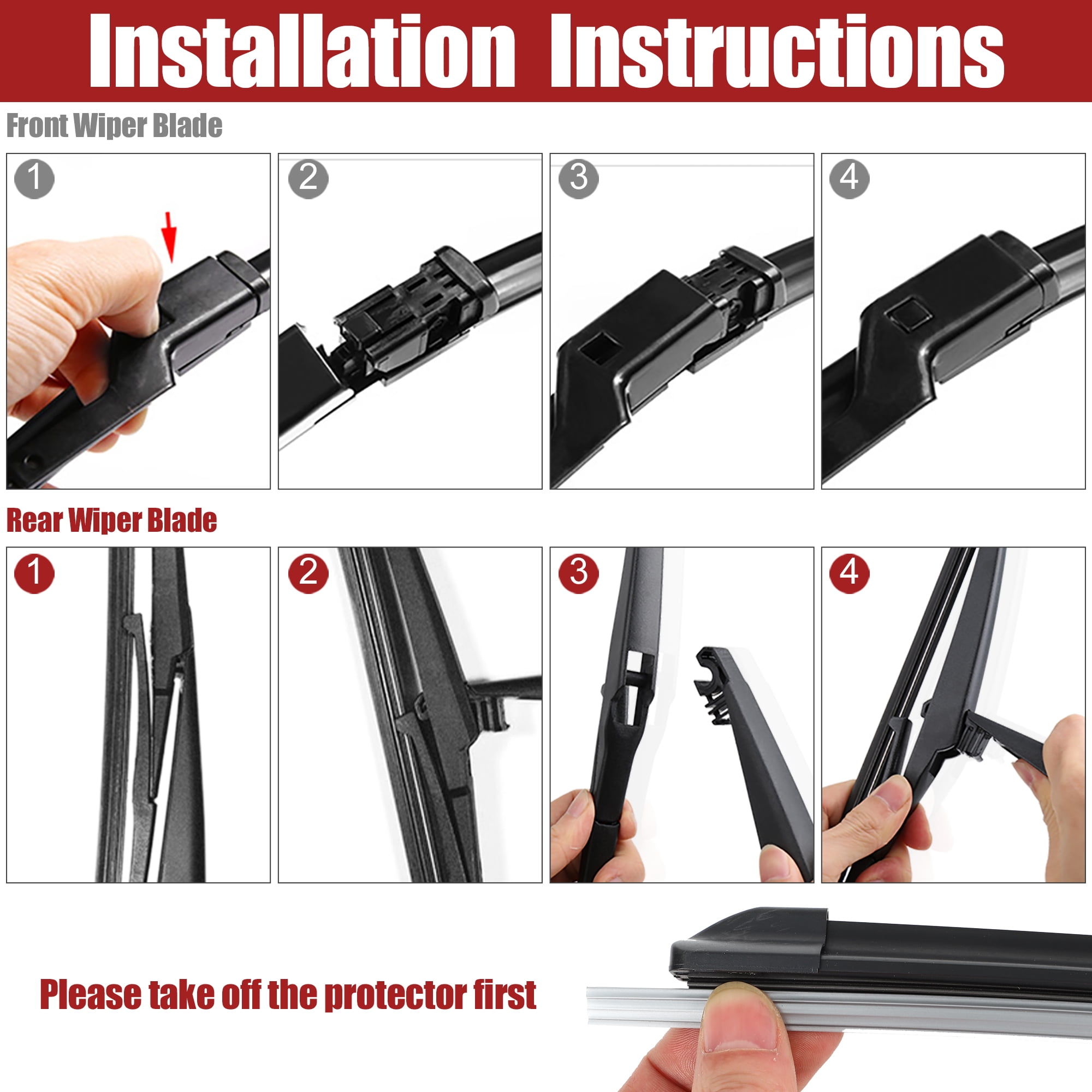 Unique Bargains 3Pcs 24" 18" 14" Front Rear Windshield Wiper Blade Set for CX-5