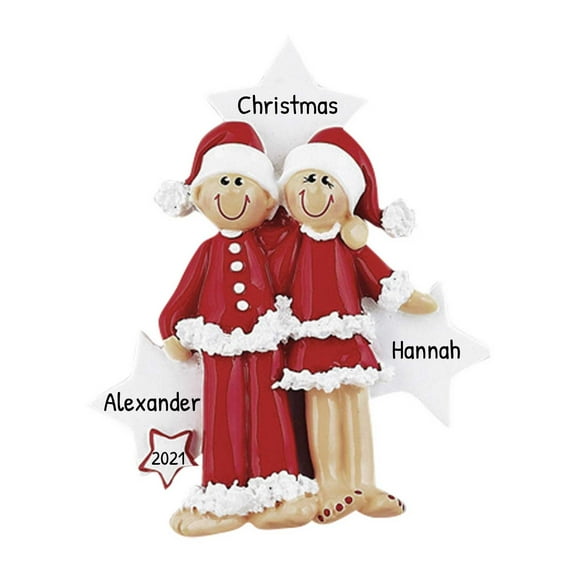 Ornaments by Elves Personalized Couple Christmas Ornaments 2024 Couple Pajamas Ornament .25lbs