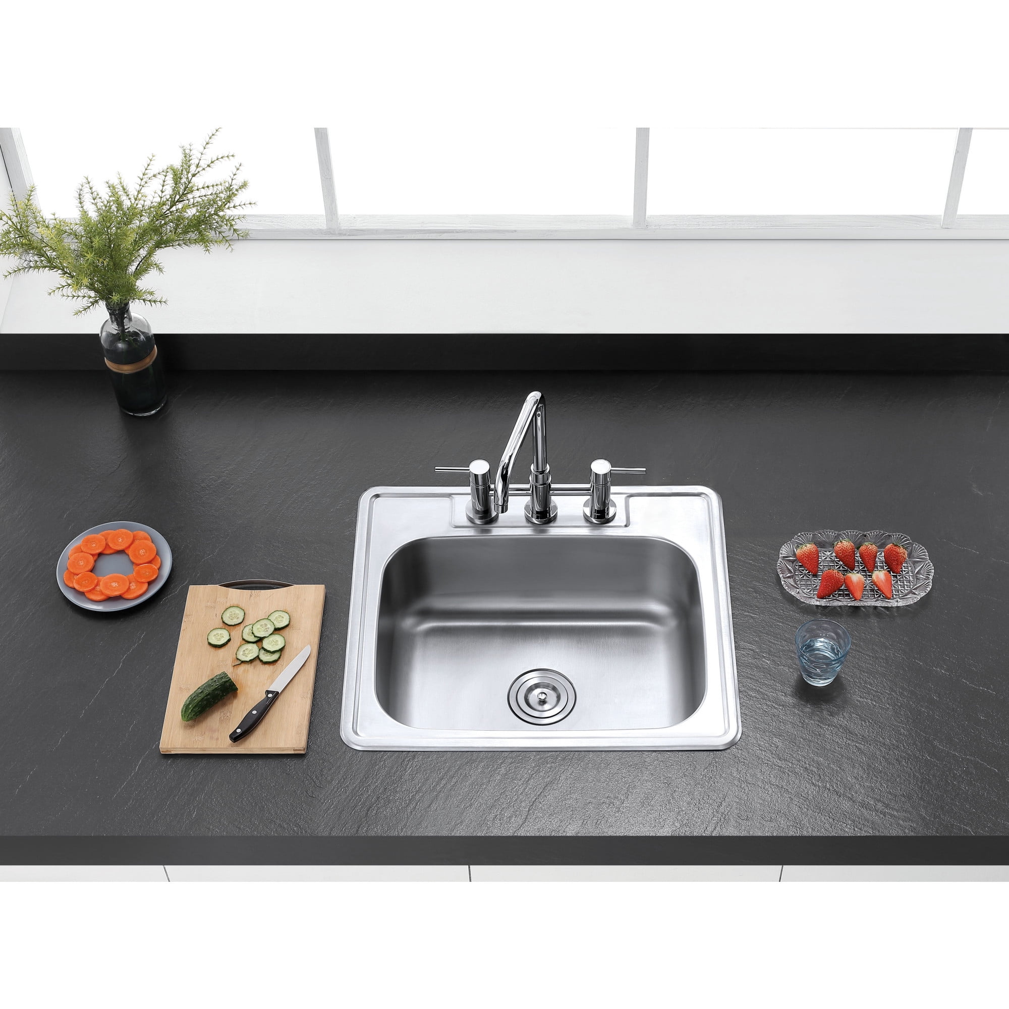 Gourmetier GKTS2520 Studio 25" Stainless Steel Self-Rimming Single Bowl Drop-In Kitchen Sink, Brushed