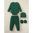 thumbnail image 2 of KIMI BEAR Newborn Baby Boys Layette Set 6-9 Months Winter Outfits Long Sleeves Dinosaur Print Romper Top Pants Gloves Hats 4 Packs Shower Gifts 16 Piece Set Green, 2 of 9