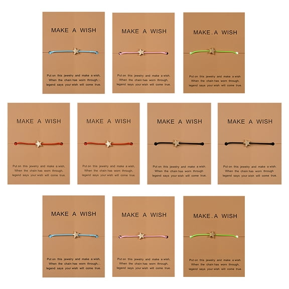 10 Pcs 5 Colors Wish Card Bracelets Star Woven Couple Bracelets Friendship Charm Stackable Bracelet with MAKE A WISH Card for Women