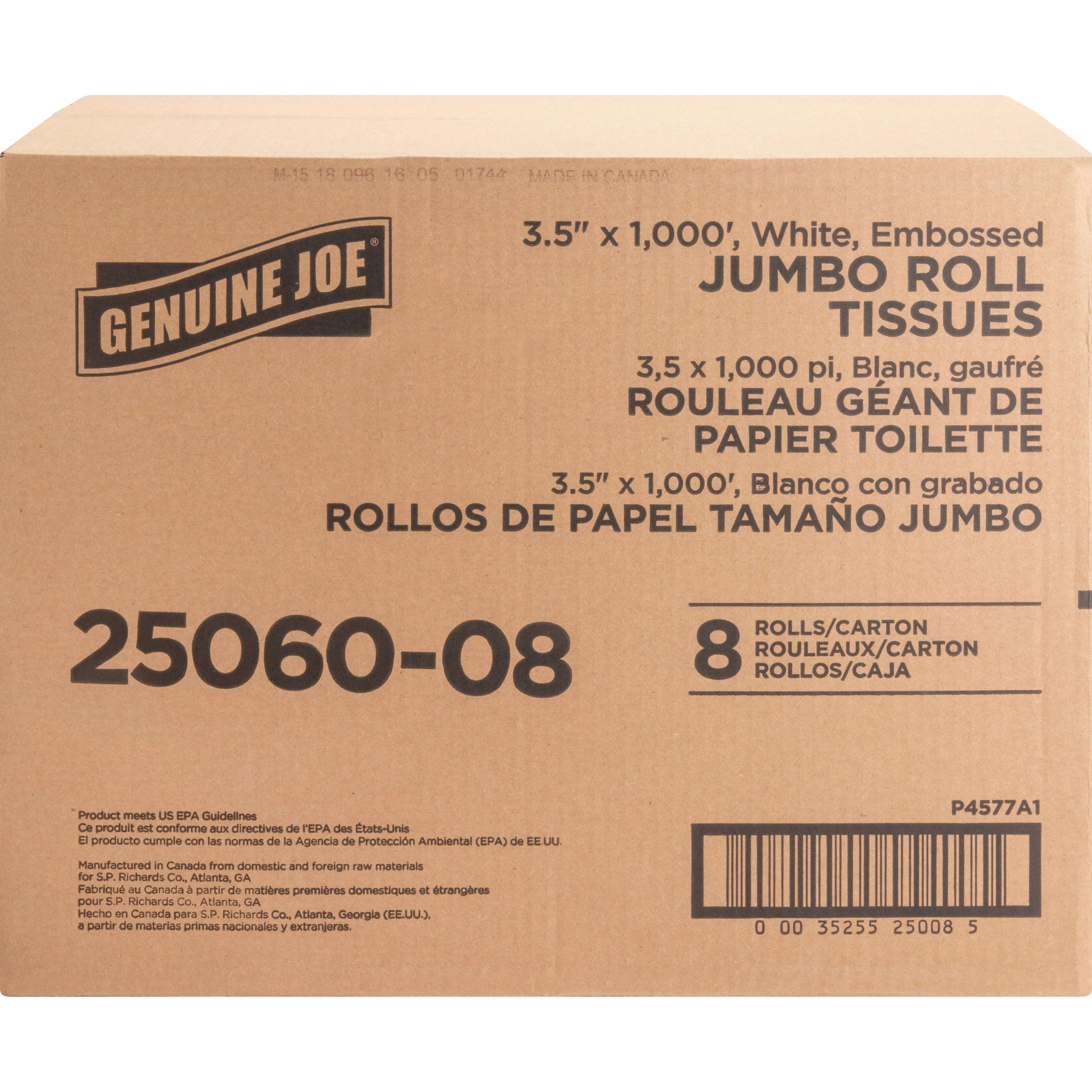 Genuine Joe Solutions Embossed 2 Ply Paper Toilet Paper, Unscented, 8 Rolls per Carton