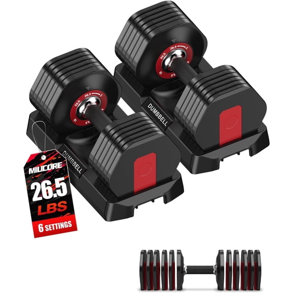 26.5/50/85LB Adjustable Dumbbell Set of 2 with Non-Slip Handle for Home Gym | All in One Free Weights Dumbbells Set, 1 Sec Quick Adjust Weight Set for Home Workouts