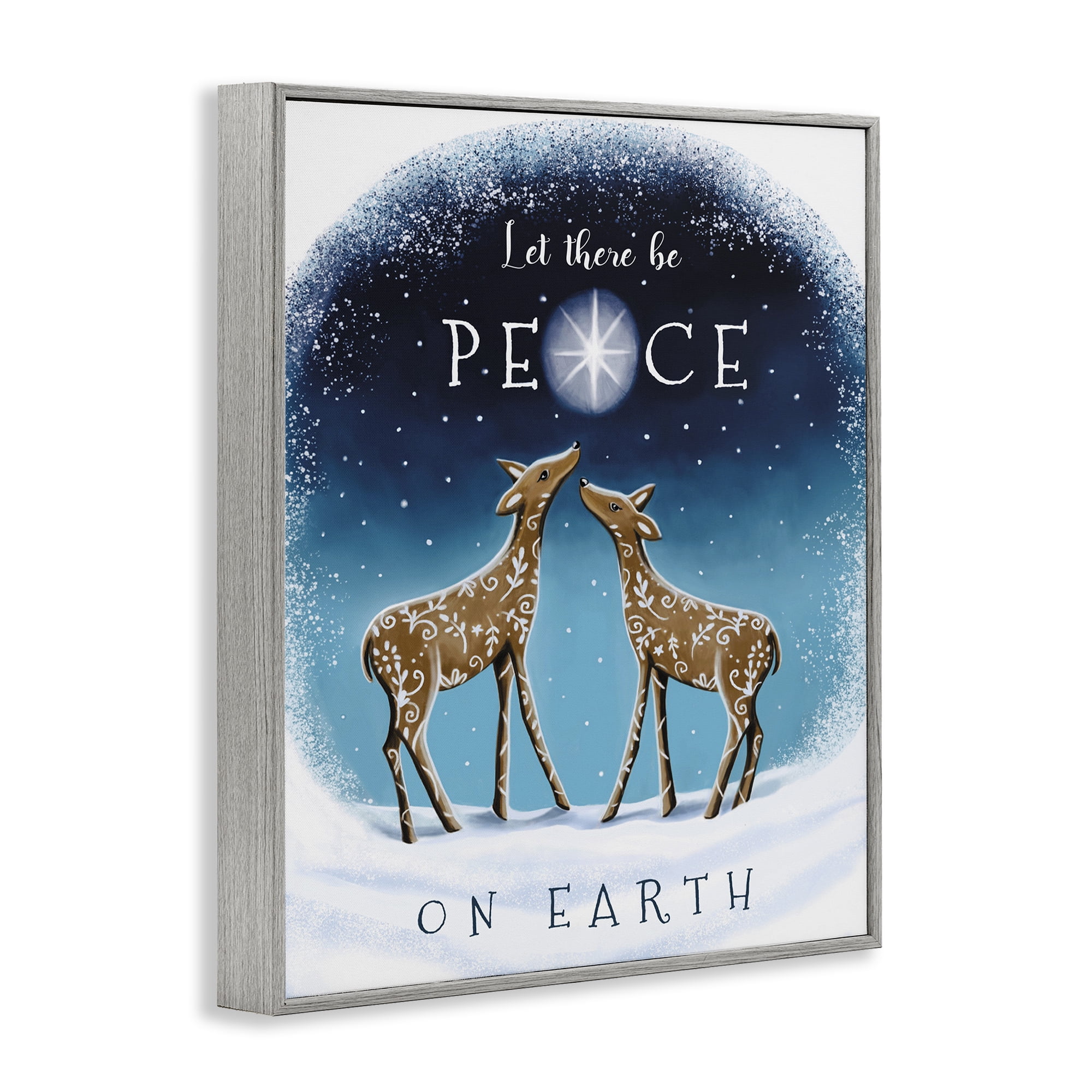 Stupell Industries Peace On Earth Reindeer Holiday Painting Gray Framed Art Print Wall Art, 24 x 30