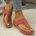 thumbnail image 5 of Povozer Sandals for Women Flip Flops Retro Hollow out T-strap Thong Sandals(Red,6), 5 of 6