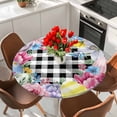 thumbnail image 2 of Round Table Cover 45-54 Inch Easter Eggs Waterproof Reusable Table Cloth Round Fitted Vinyl Tablecloth with Elastic Edged for Parties Outdoors, Spring Floral Berry Leaves Botanical Black Plaid, 2 of 6