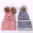thumbnail image 3 of Gorro de cuello de invierno para niños, dos piezas, con pompón, para bebé, gorro de punto, cálido, forro polar de lana, conjunto de cuello grueso, 3 of 6