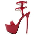 thumbnail image 3 of FSJ Women Open Toe Platform Stripper Heels Double Strap Sky High Stiletto Heel Sandals Sexy Party Dance Shoes Size 5.5 Red, 3 of 5