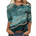 thumbnail image 1 of Camiseta holgada estampada a la moda para mujer, blusa de manga 3/4 de longitud media, Tops informales con cuello redondo Pompotops  FGAJ9221, 1 of 5