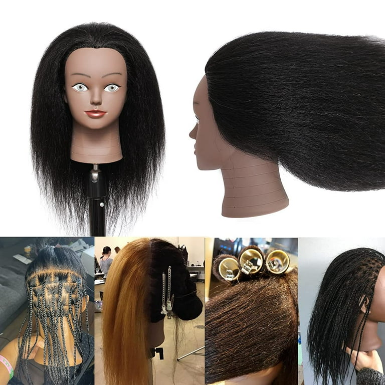 Mannequin Head with Human Hair 100% Real Hair Manikin Cosmetology Doll Head  Hairdresser Practice Styling Training Head with Free Clamp Holder (14