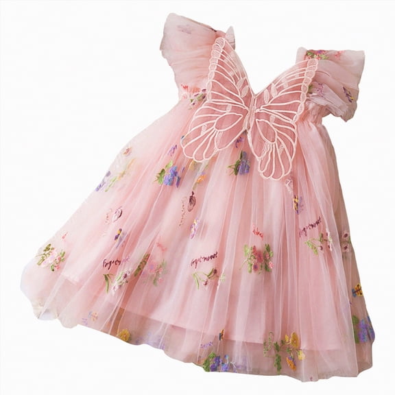 mgoYE Butterfly Dress for Girls Baby Butterfly Tulle Dress Fairy First Birthday Party Toddler Girl Dress(Pink,18-24 Months)