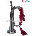 thumbnail image 2 of Boy Scout Nickel Plated Blowing Bugle Attack Command Signal Horn Beautiful Colourful Rope Binding, 2 of 7