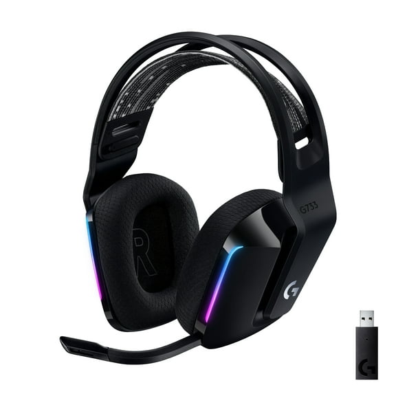 Logitech G733 LIGHTSPEED Wireless Gaming Headset with suspension headband, LIGHTSYNC RGB, Blue VO!CE mic technology and PRO-G audio drivers, Black