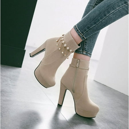 

YOTAMI Men s Boots Autumn And Winter Plus Size Ladies Knight Boots Metal Chain Tassel Water Platform Super High Heel Side Zipper Ankle Boots Workwear