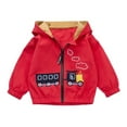 thumbnail image 1 of URMAGIC 0-4T Baby Boys Cartoon Train Jacket Toddler Kids Cotton Candy Color Hoodie Coat Zipper Thin Outwear, Red, 1 of 4