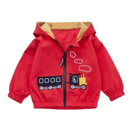 

Gyratedream Spring Toddler Kids Baby Boys Cartoon Train Hooded Jacket Cotton Zipper Coat Outwear