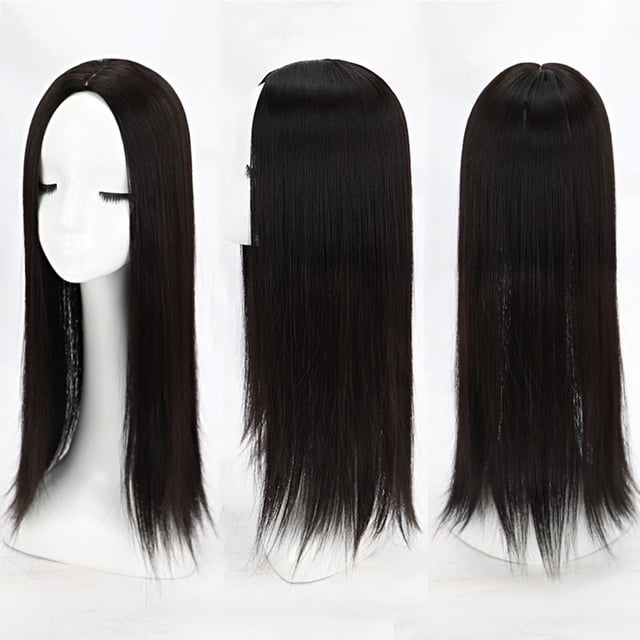 Perruque Femme Top Cheveux Invisible Naturel pour les Filles Femmes Sans Franges Noir Naturel 55cm