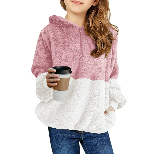 Mafulus Girls Fuzzy Fleece Pullover Hoodies Sweatshirt Zipper Casual Loose Outwear Coat with