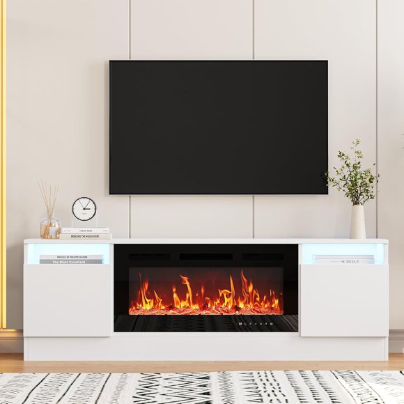 Modern TV Stand for Living Room,Entertainment Center with Storage Cabinet Holds up to 75" TVs,Compatible with 36" Electric Fireplaces - Home Theater Organizer (Fireplace Not Included)