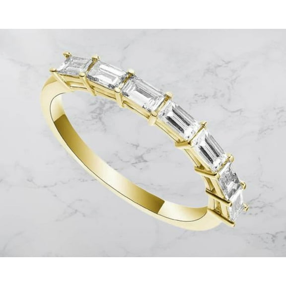 Baguette Cubic Zirconia Half Eternity Band,Half Eternity Ring,Dainty Wedding Ring,Stacking Diamond Ring,Minimalist Ring,Gift For mom