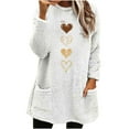 thumbnail image 3 of FRSASU Women's Fall Winter Plush Tops Love Heart Print Pullover Fleece Crewneck Sweatshirt Warm Sweater with Pockets White, 3 of 7