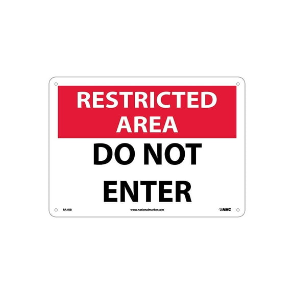 National Marker Notice Signs; Restricted Area Do Not Enter 10X14 Rigid Plastic RA7RB