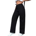thumbnail image 3 of Women Straight Leg Jeans High Waisted Stretchy Wide Leg Boyfriend Jeans Denim Pants Black XL, 3 of 10