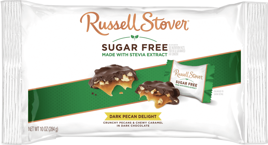 Russell Stover Sugar Free Dark Chocolate Pecan Delight Laydown Bag, 10 oz
