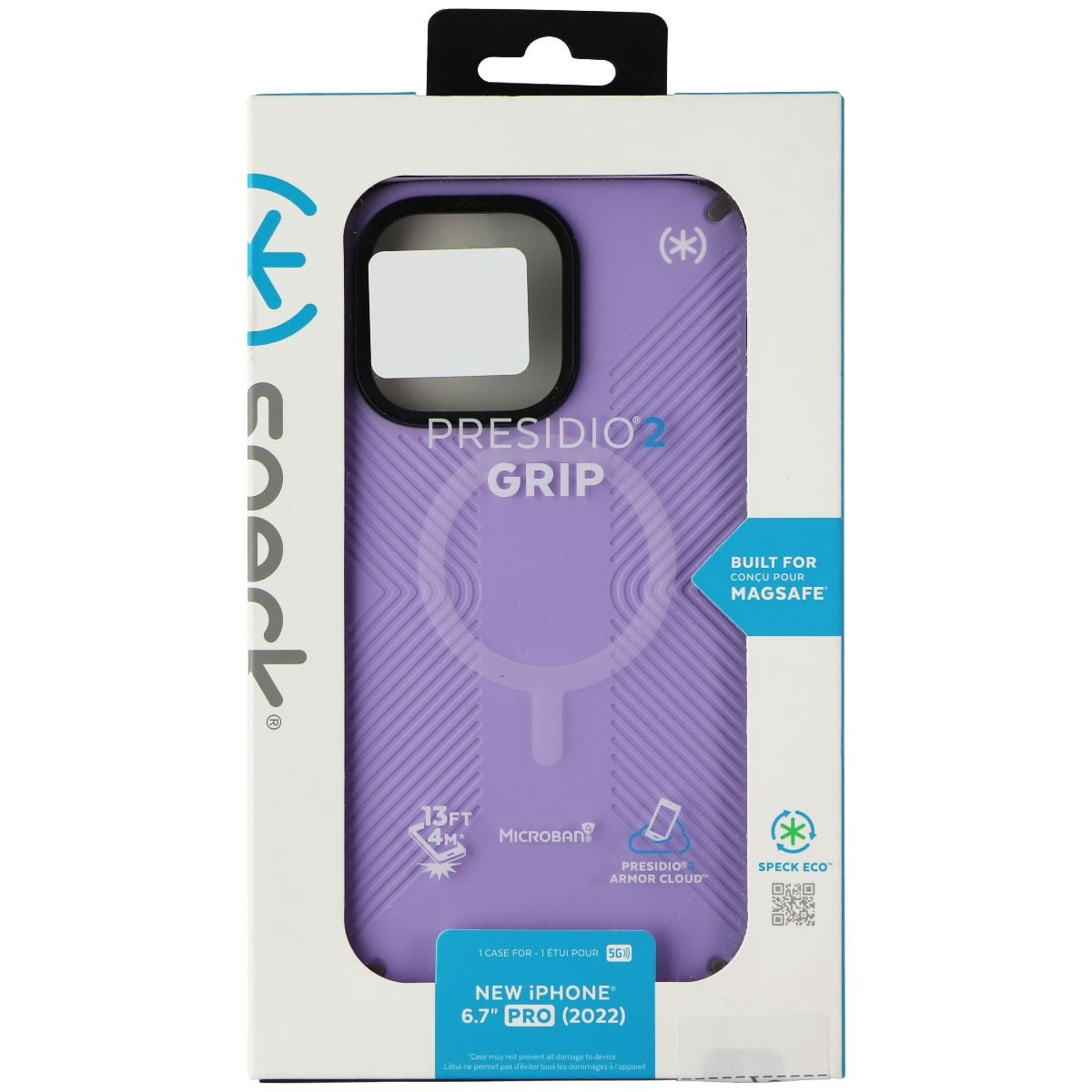 Speck iPhone 14 Pro Max Case-Presidio2 Grip-MagSafe-Spring Purple/Cloudy Grey