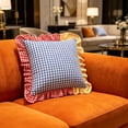 thumbnail image 7 of Lypsnake Ruffled Patchwork Throw Pillow, Multicolor Plaid Cushion with Ruffled Edge, Soft Square Decorative Pillow for Sofa Couch Bed Farmhouse Living Room & Bedroom Home Decoration, 7 of 7