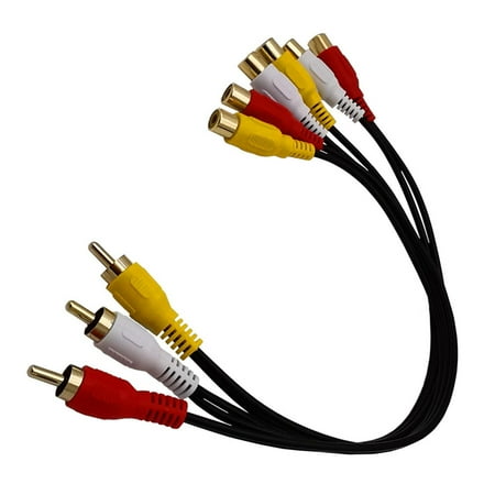 3 RCA Male Jack to 6 RCA Female Plug Splitter Audio Video Av Adapter Cable For Hi-Fi Video, DVD, CD Player, Mini Disc