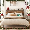 thumbnail image 3 of HOOBRO Queen Size Headboard with 2 Outlets and 4 USB Ports Adjustable Height Storage Rack Rustic Brown and Black BF53UBH01, 3 of 9