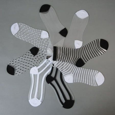 

Farfi Striped Heart Dots Bow Women Summer Ultra Thin Transparent Over Ankle Socks