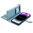 thumbnail image 3 of Nalacover for iPhone 14 Plus 6.7 Inch Wallet Case,Stylish Pattern PU Leather RFID Blocking Magnetic Clasp Flip Folio Zipper Pocket Kickstand Card Slots Phone Cover with Wrist Strap.Blue, 3 of 13